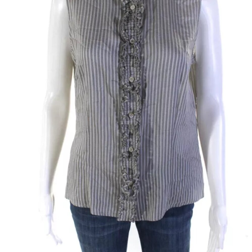 $869 Authentic ARMANI COLLEZIONI Made in ITALY Ruffled Sleeveless SILK Top Sz.10